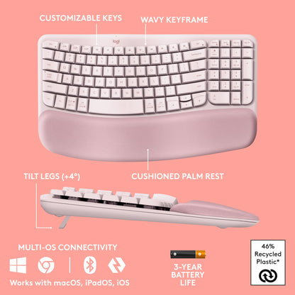 Logitech Wave Keys Wireless Ergonomic Keyboard for Comfort
