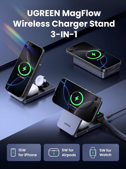 UGREEN MagFlow 3-in-1 Wireless Charger Station for iPhone