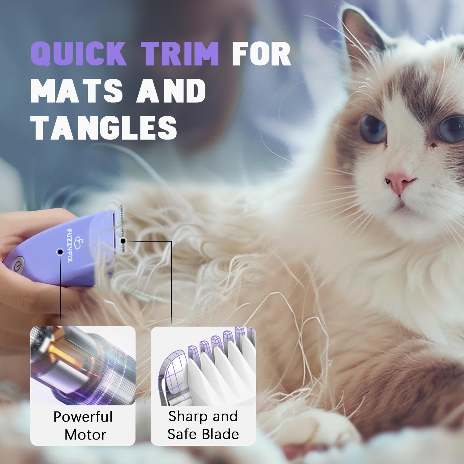 Portable Low Noise Pet Grooming Clippers for Matted Hair