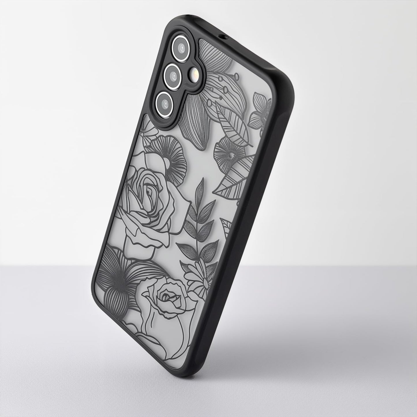 Samsung Galaxy A16 5G Case Black Line Art Floral Rose Pattern Heavy Duty PC