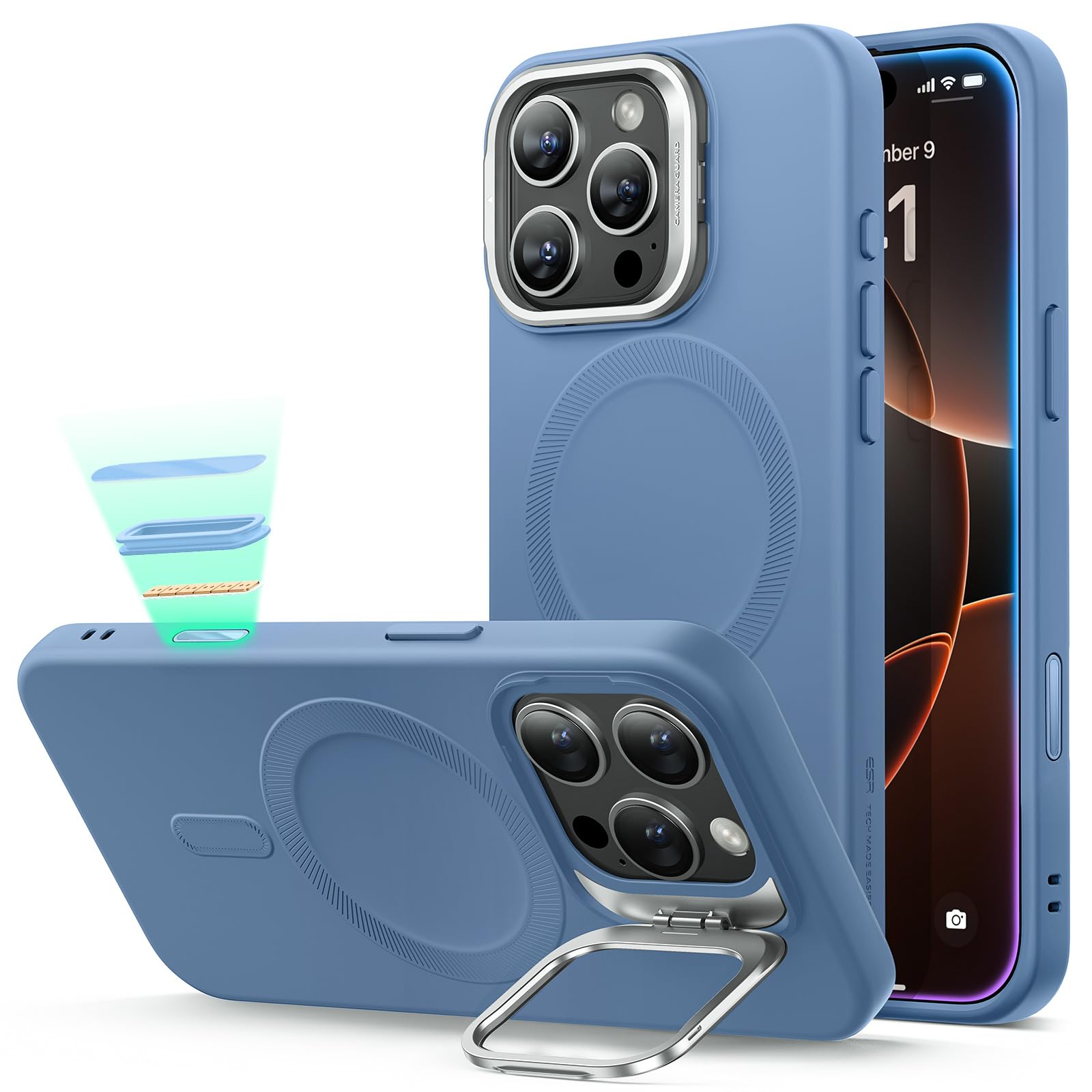 Military-Grade iPhone 16 Pro Max Case with Built-in Stand