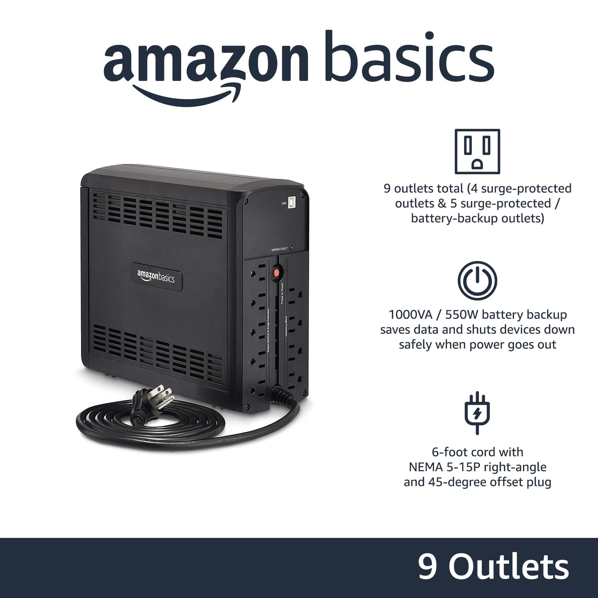 Amazon Basics UPS Battery Backup Power Outage Protection