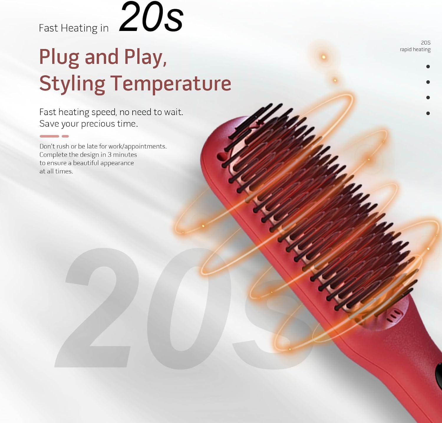 Megawise Pro Ceramic Hair Straightener Brush with Fast Heating