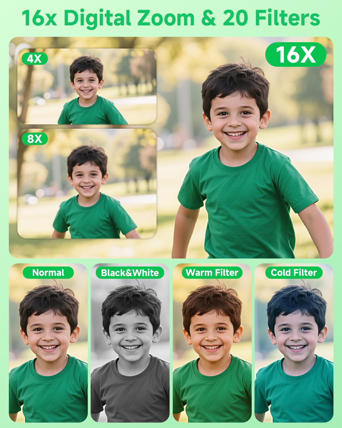 44MP Compact Digital Camera with 16X Zoom for Kids