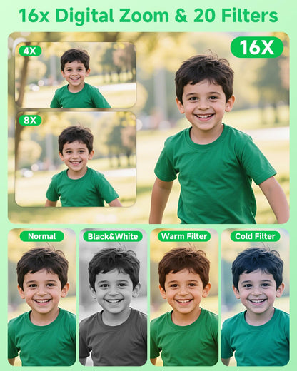 44MP Compact Digital Camera with 16X Zoom for Kids