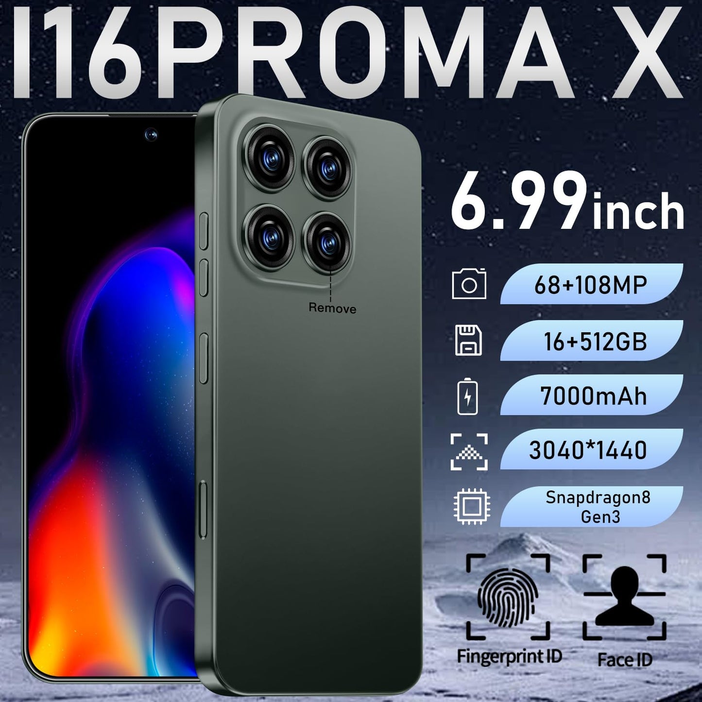 MMY 16PROMA X Unlocked Phone 6.99in HD Android 14 7000mAh 5G 16GB 512GB Deep Blue