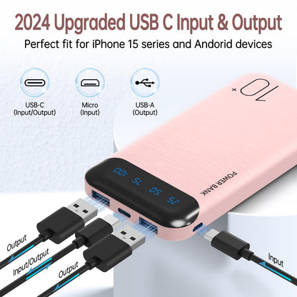 Power Bank 10000mAh Portable Charger Slim Battery Pack USB C