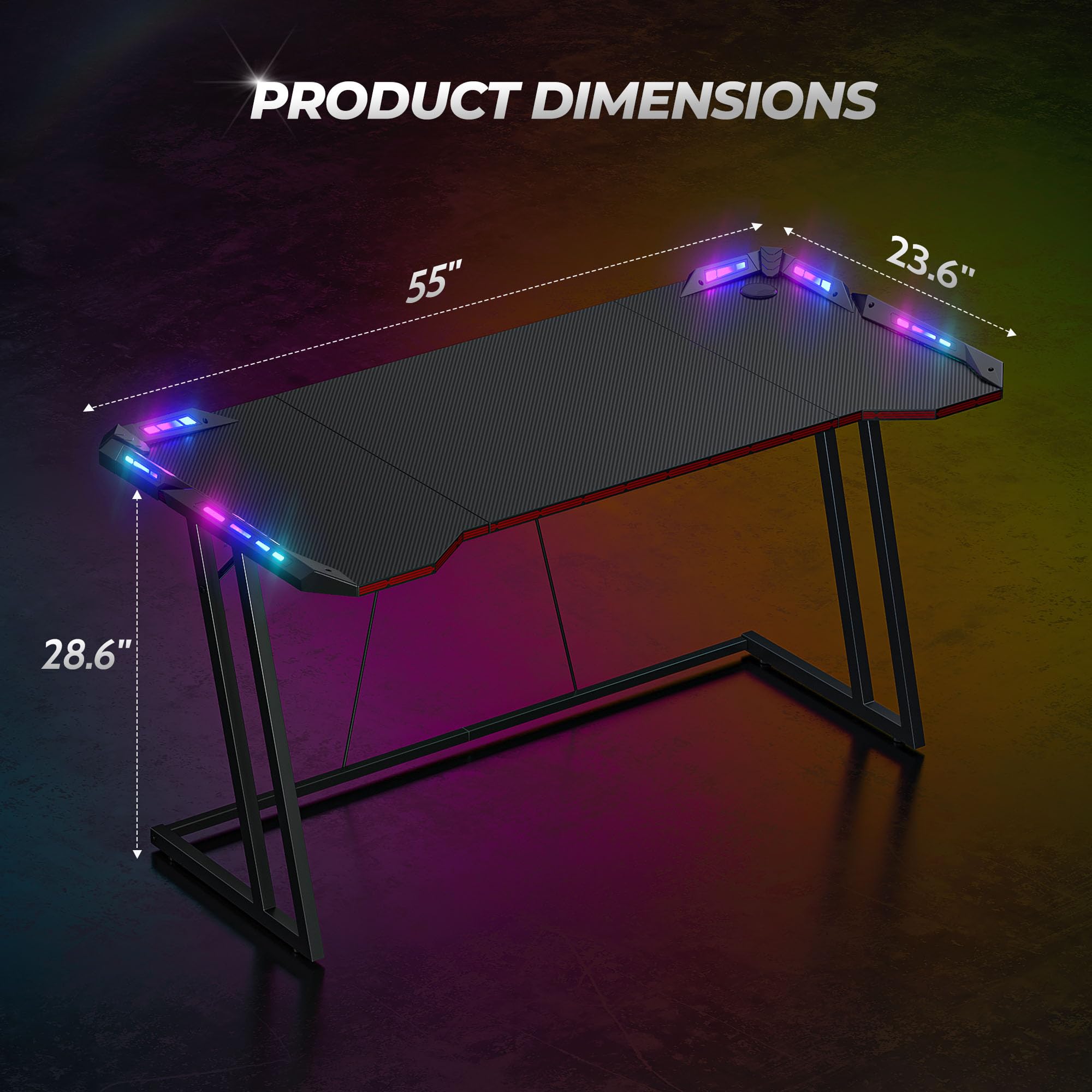 CubiCubi Gaming Desk with LED Lights and Ergonomic Design