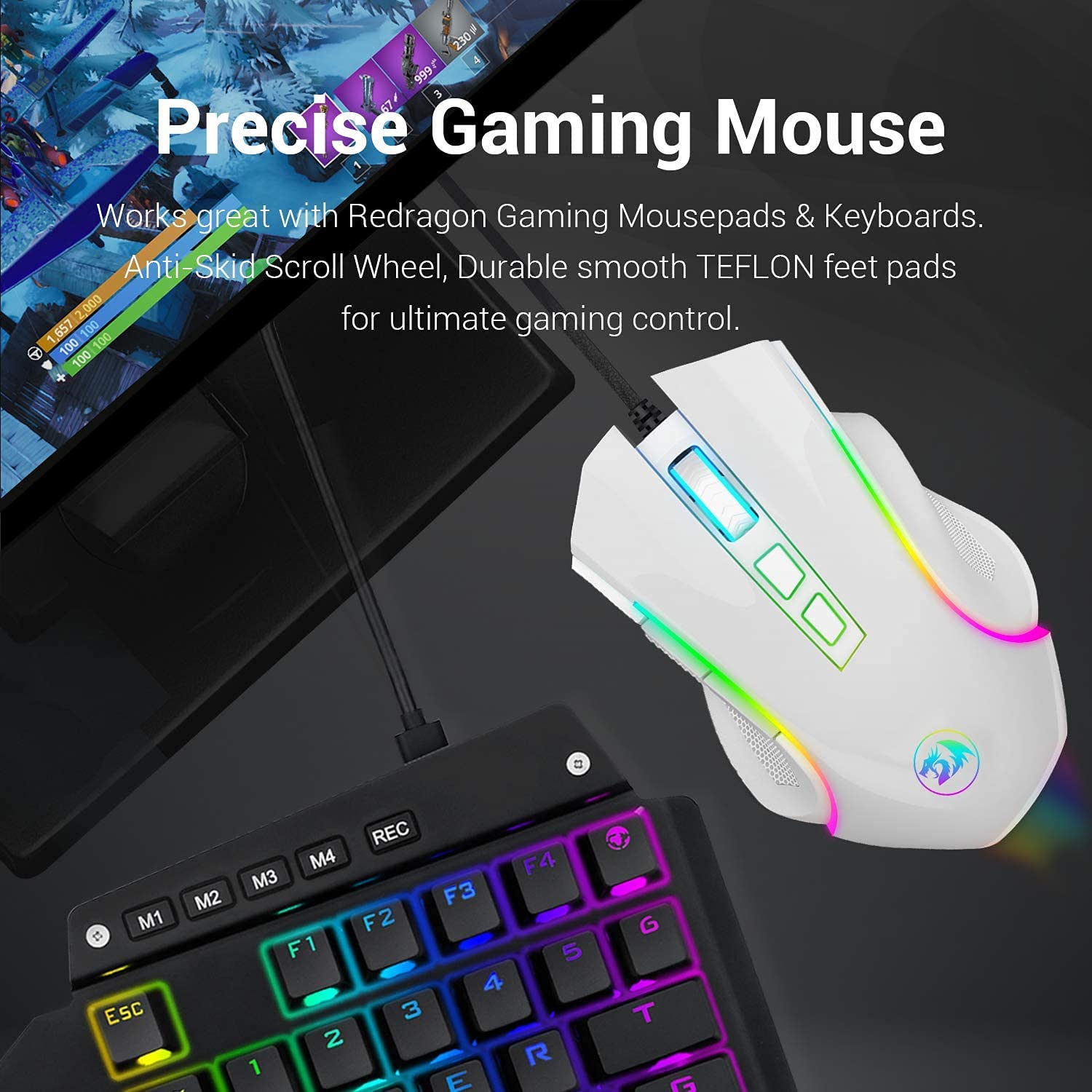Redragon M602 Ergonomic RGB Gaming Mouse with Adjustable DPI