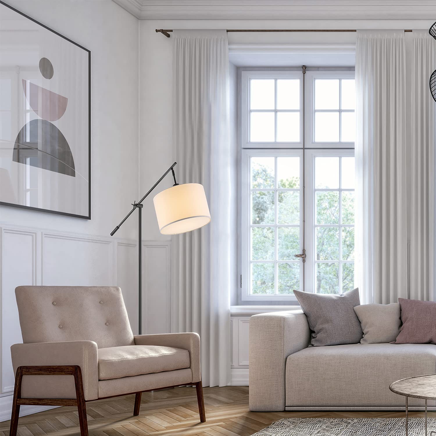 Modern 70 Inch Floor Lamp with Soft White Shade