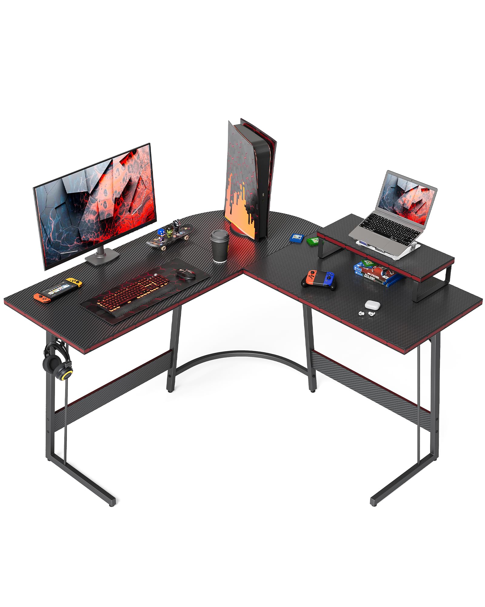 CubiCubi L Shaped Gaming Desk with Carbon Fiber Surface