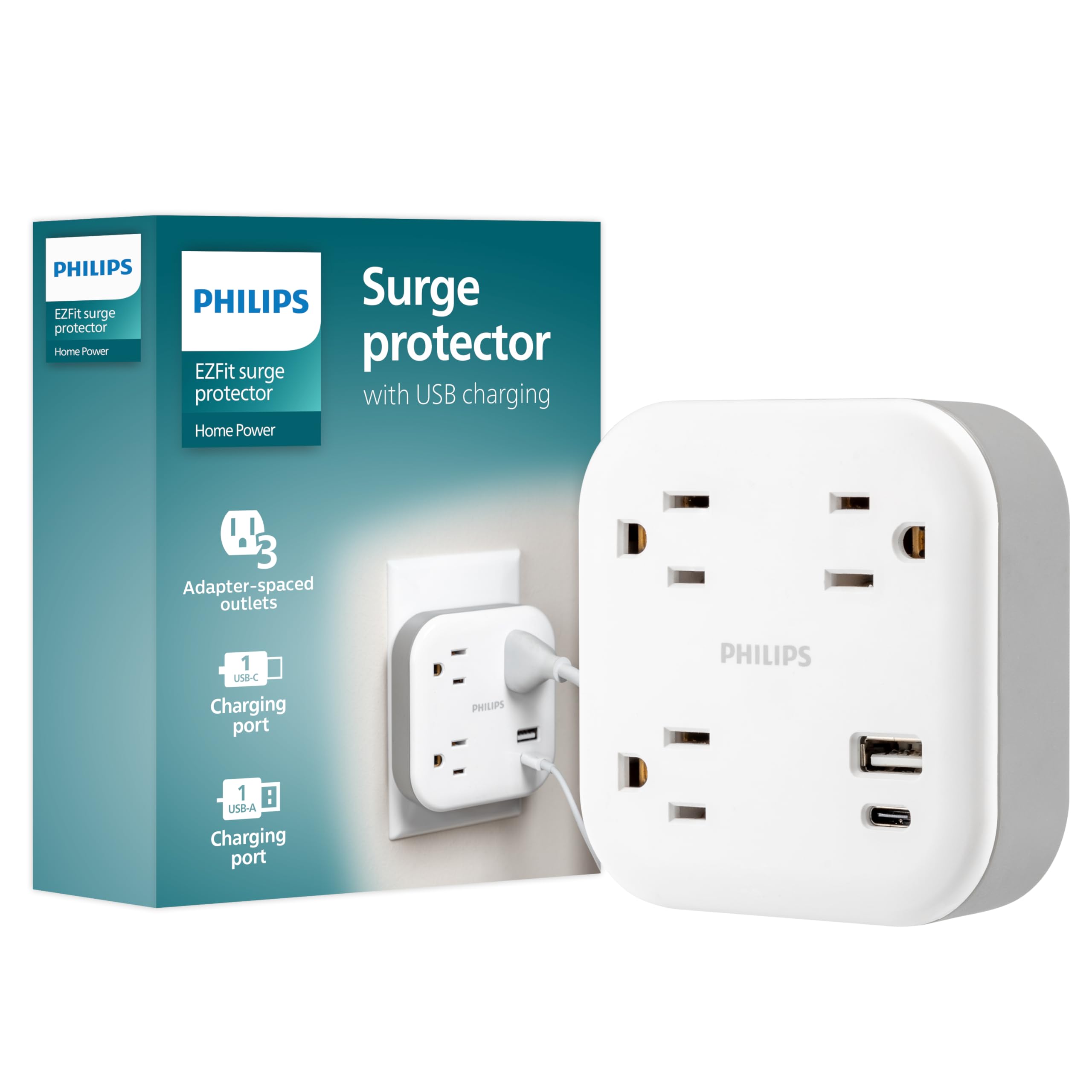 Philips EZFit 3 Outlet Surge Tap With USB Charging Now
