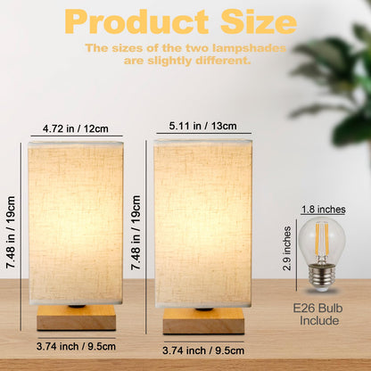Small Bedside Lamp With Wood Base And Round Warm White Shade