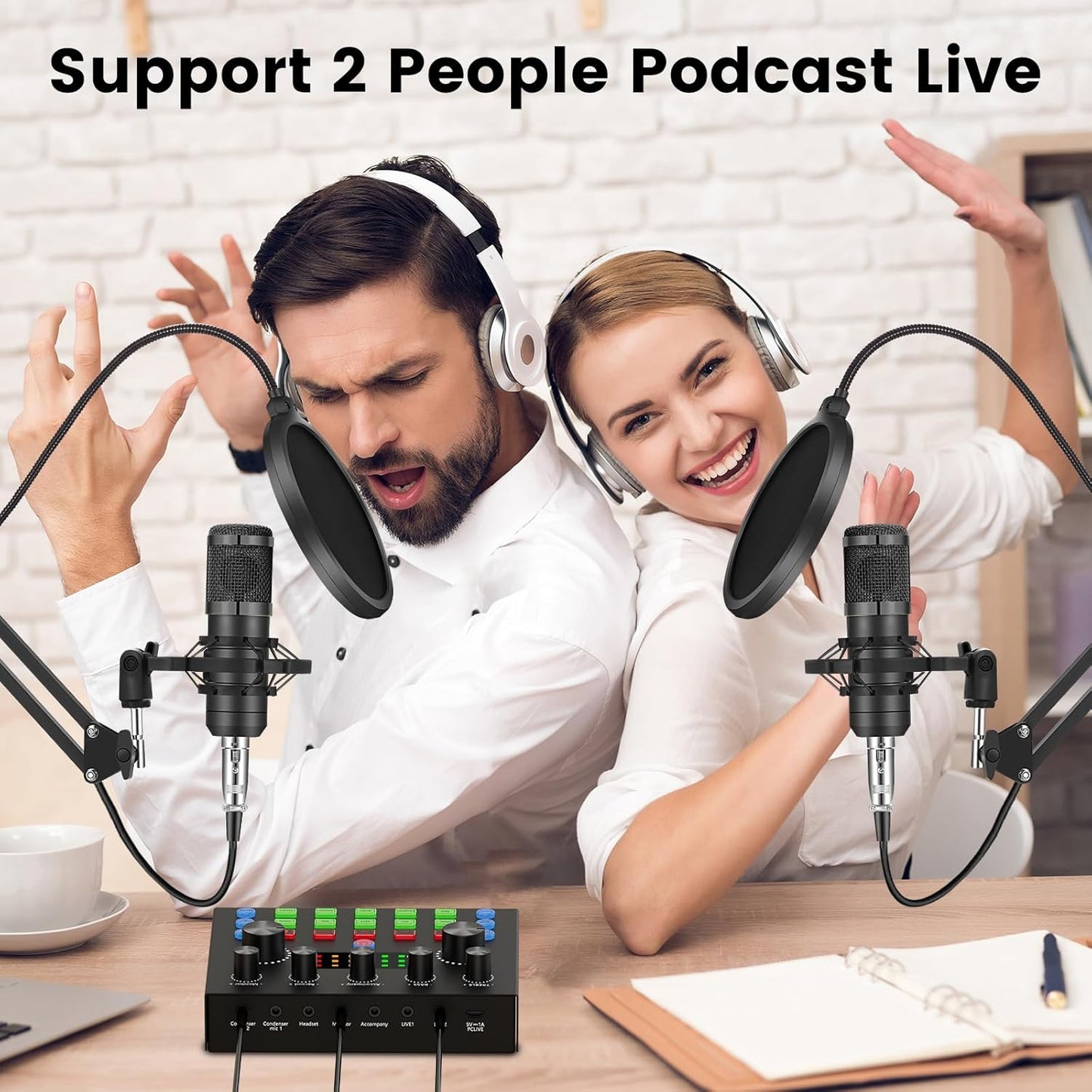 Podcast Equipment Bundle For Two Voice Changer Microphones