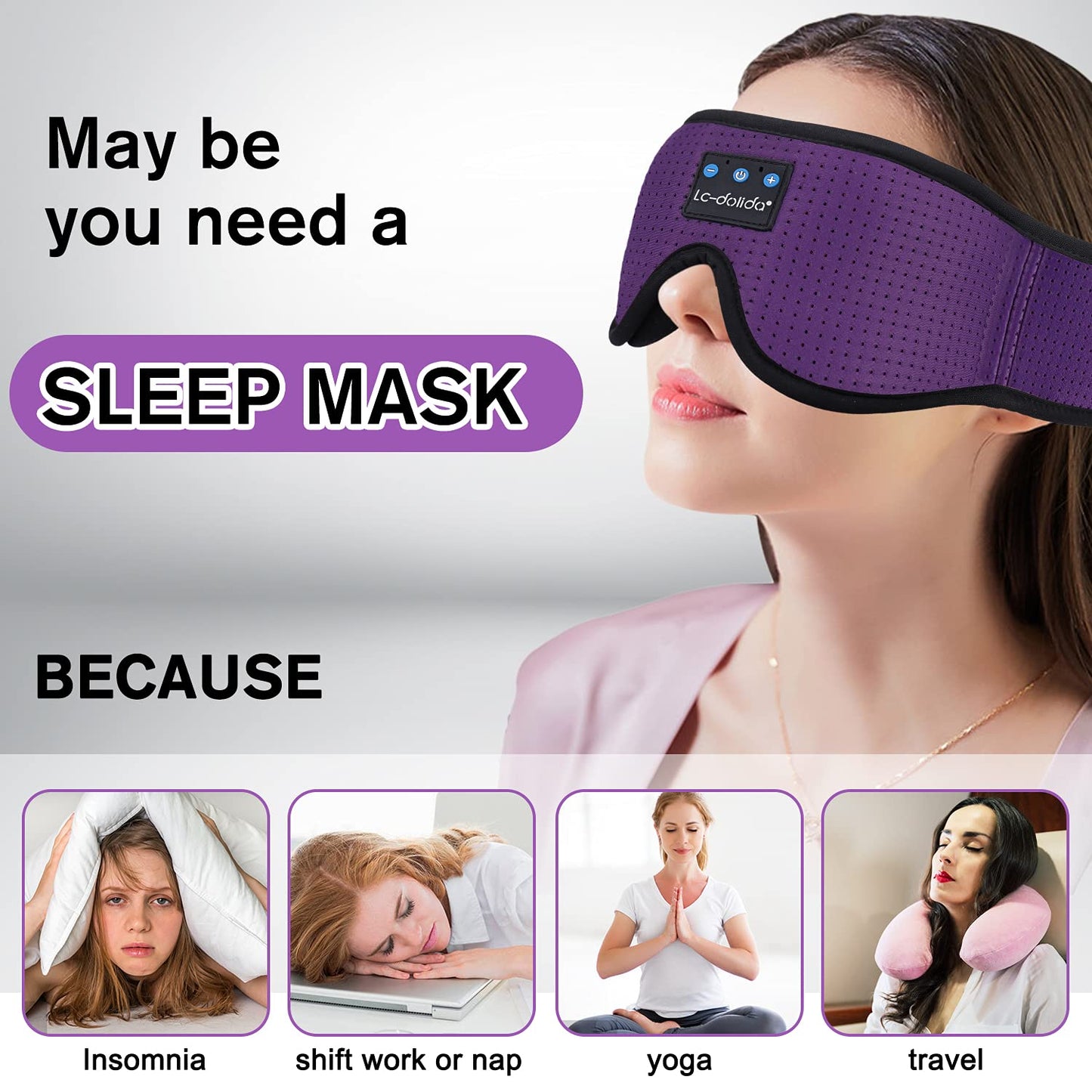Sleep Headphones Bluetooth Eye Mask for Side Sleepers