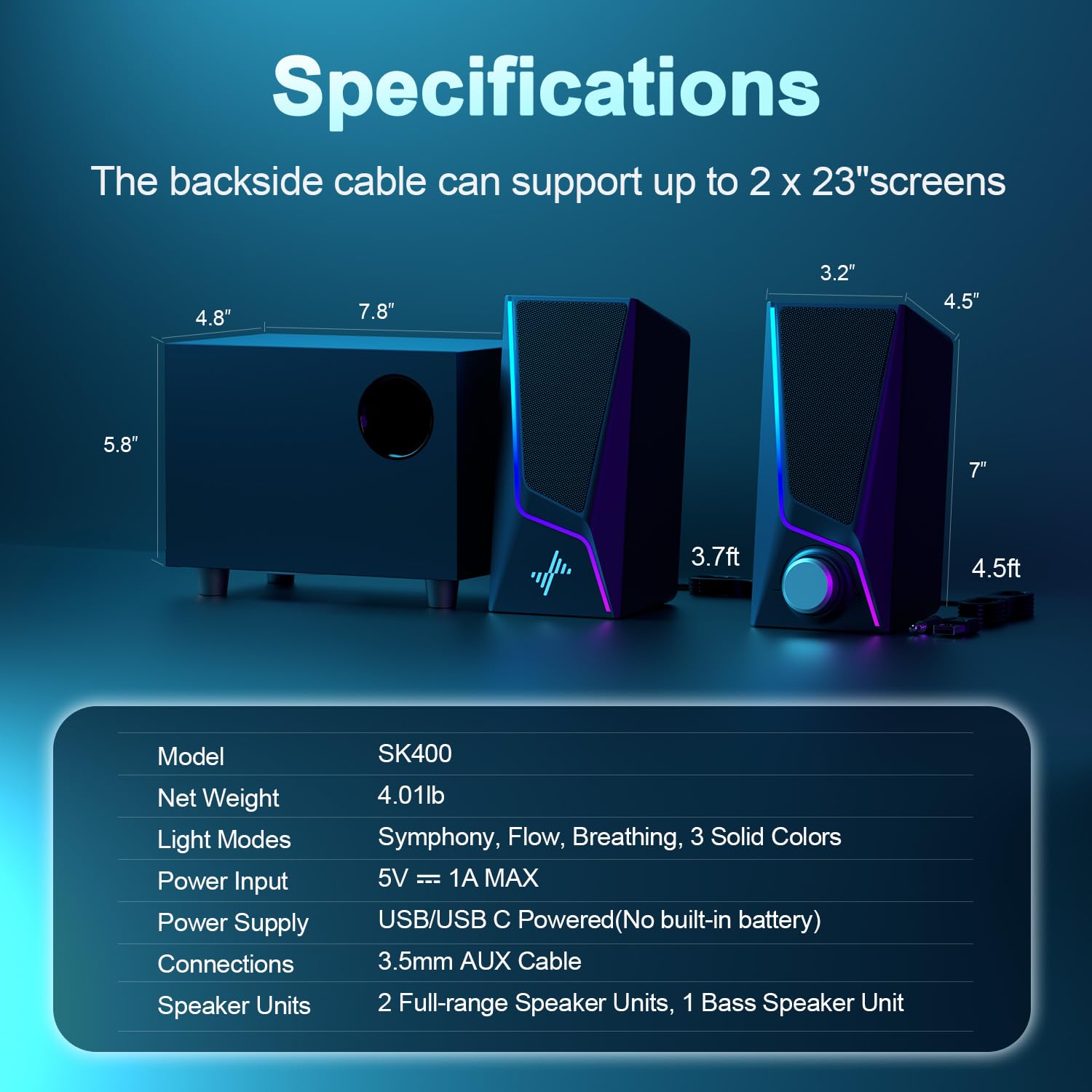 USB Powered Computer Speakers with Bass Boost and Lighting Modes