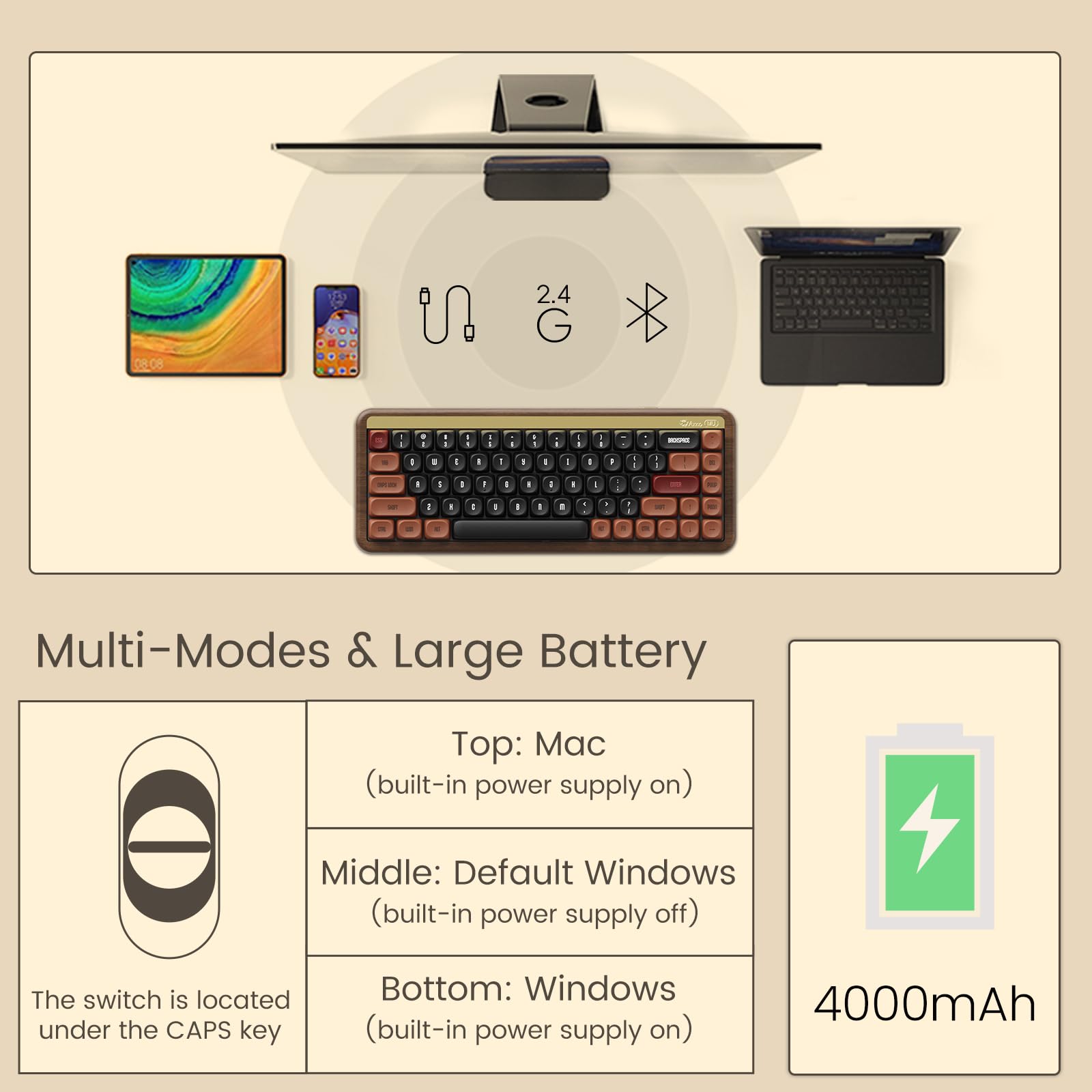 Akko Mechanical Gaming Keyboard With Walnut Case
