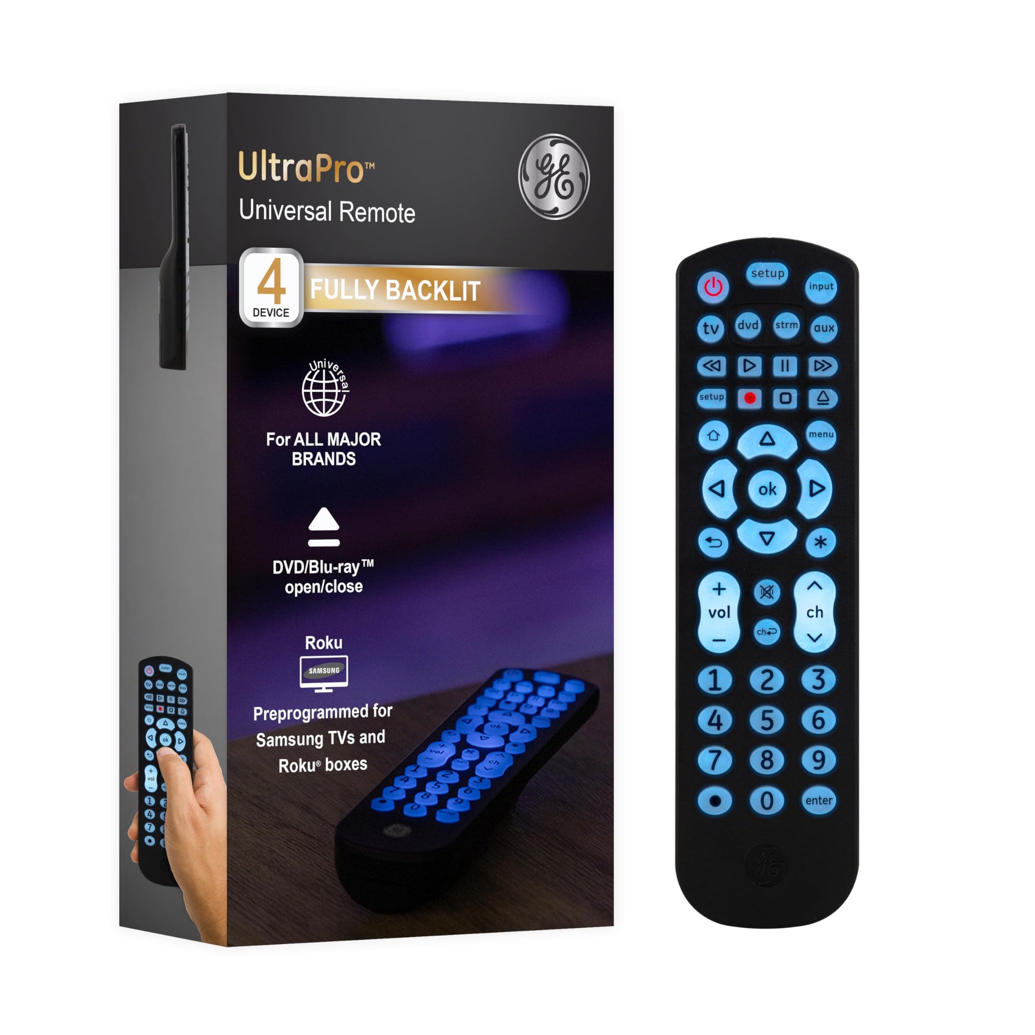 Universal Remote Control for 4 Devices in Black