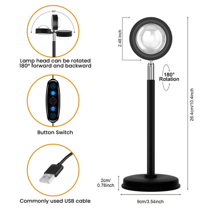 Sunset Lamp Projector 180 Degree Rotation Sun Projection LED