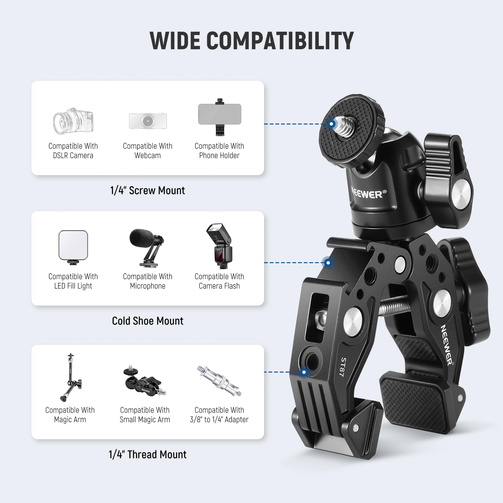Neewer Super Clamp with Dual Ballhead Magic Arm