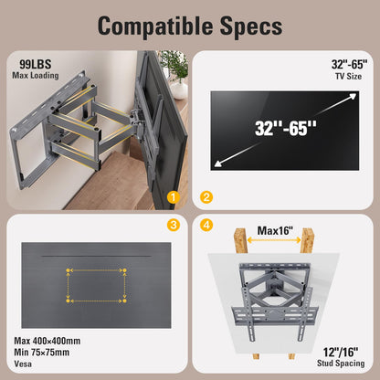 Mounting Dream Full Motion TV Wall Mount 32 To 65 In MD2380
