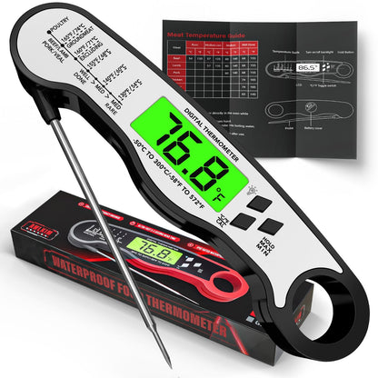 Digital Meat Thermometer Instant Read Waterproof Backlit Red