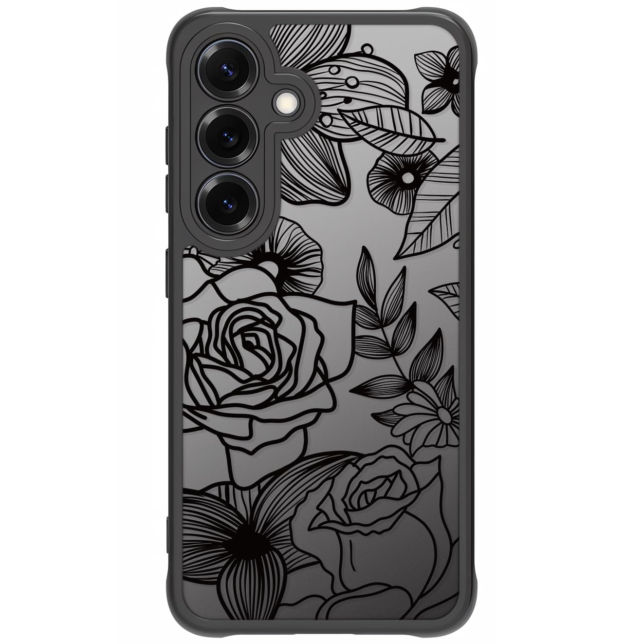 Samsung Galaxy A16 5G Case Black Line Art Floral Rose Pattern Heavy Duty PC