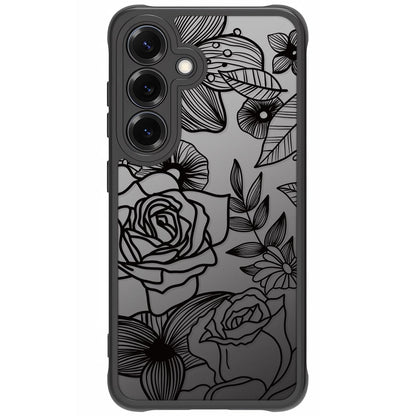 Samsung Galaxy A16 5G Case Black Line Art Floral Rose Pattern Heavy Duty PC