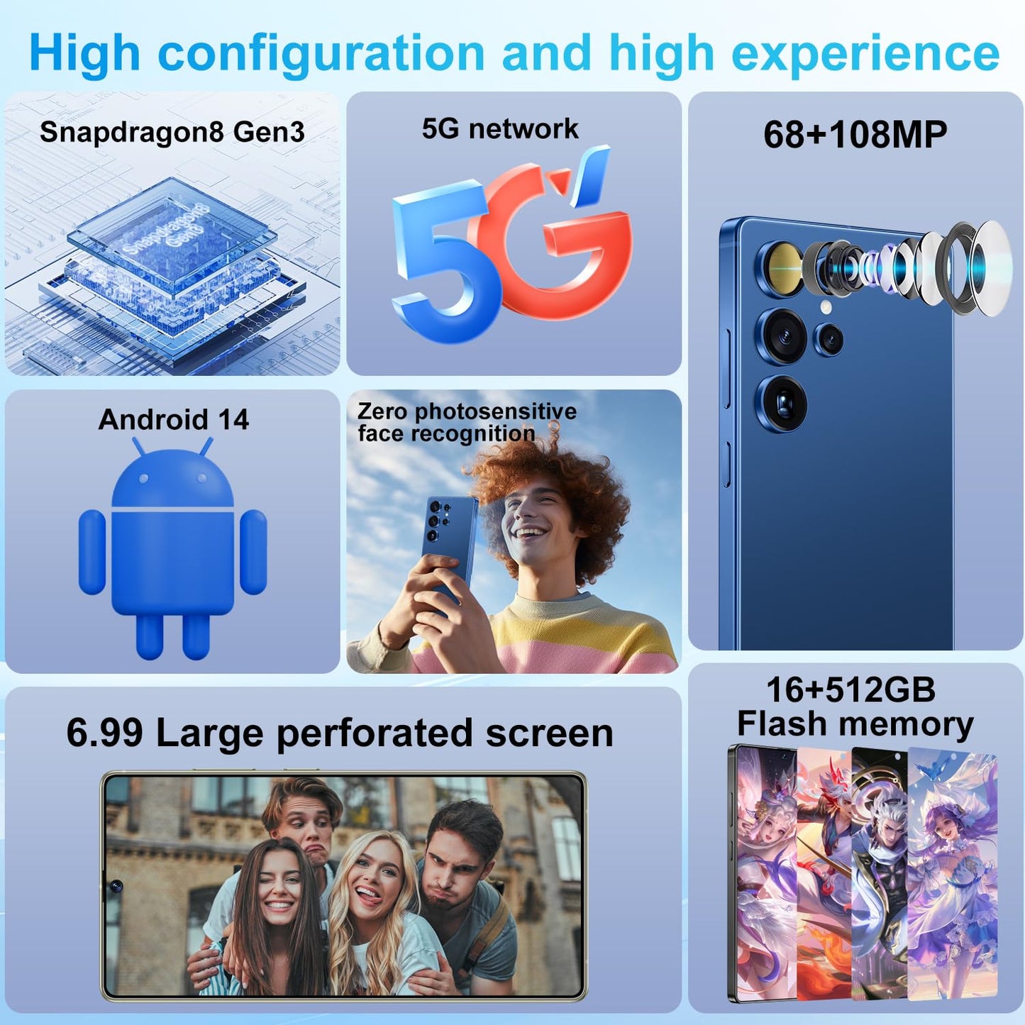 MMY I25 Ultra Unlocked Phone Built In Pen 6.99in 16GB 512GB Android 14 5G Green