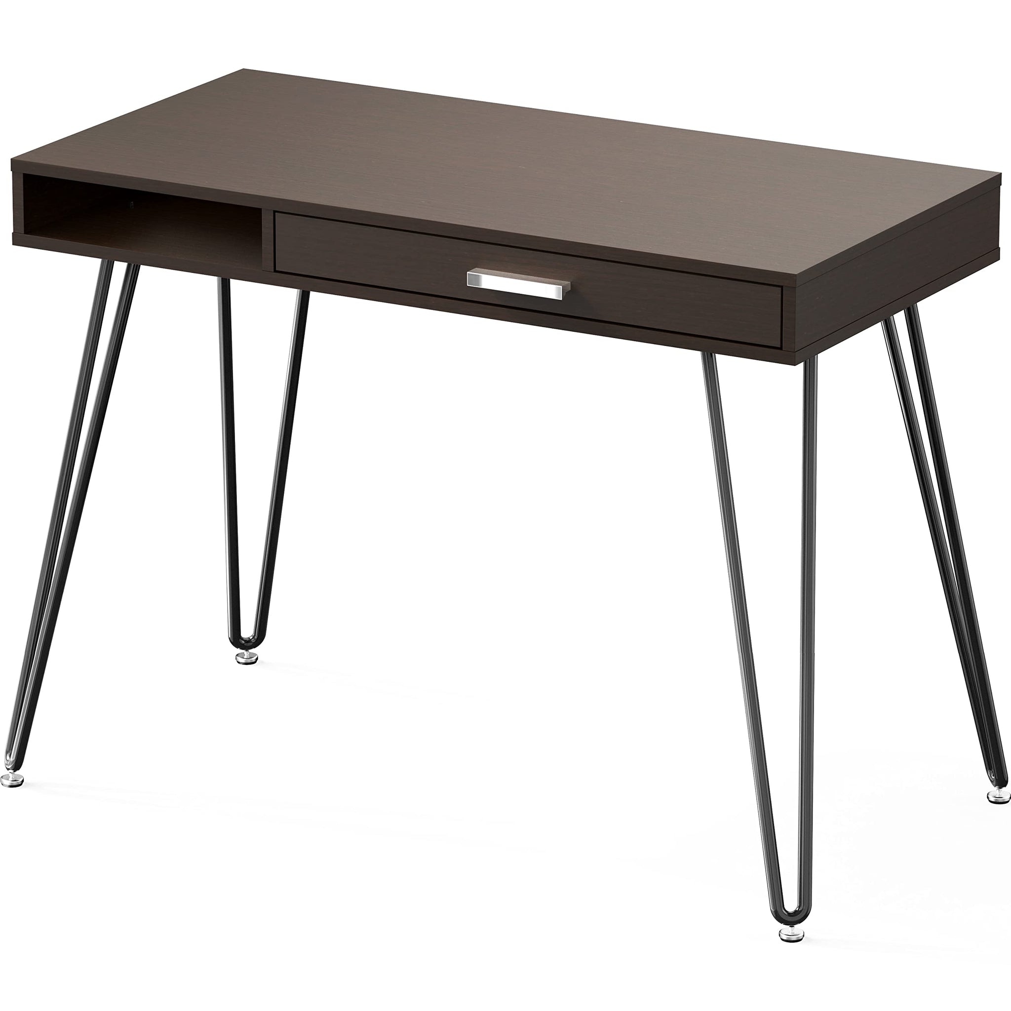 Elegant White Hairpin Leg Desk with Drawer