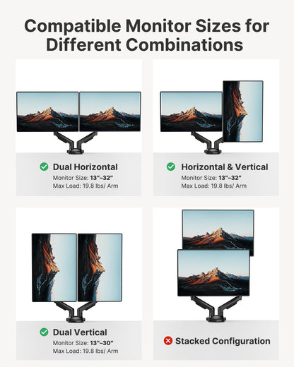 HUANUO Dual Monitor Stand 13 To 32 Inch VESA Desk Mount
