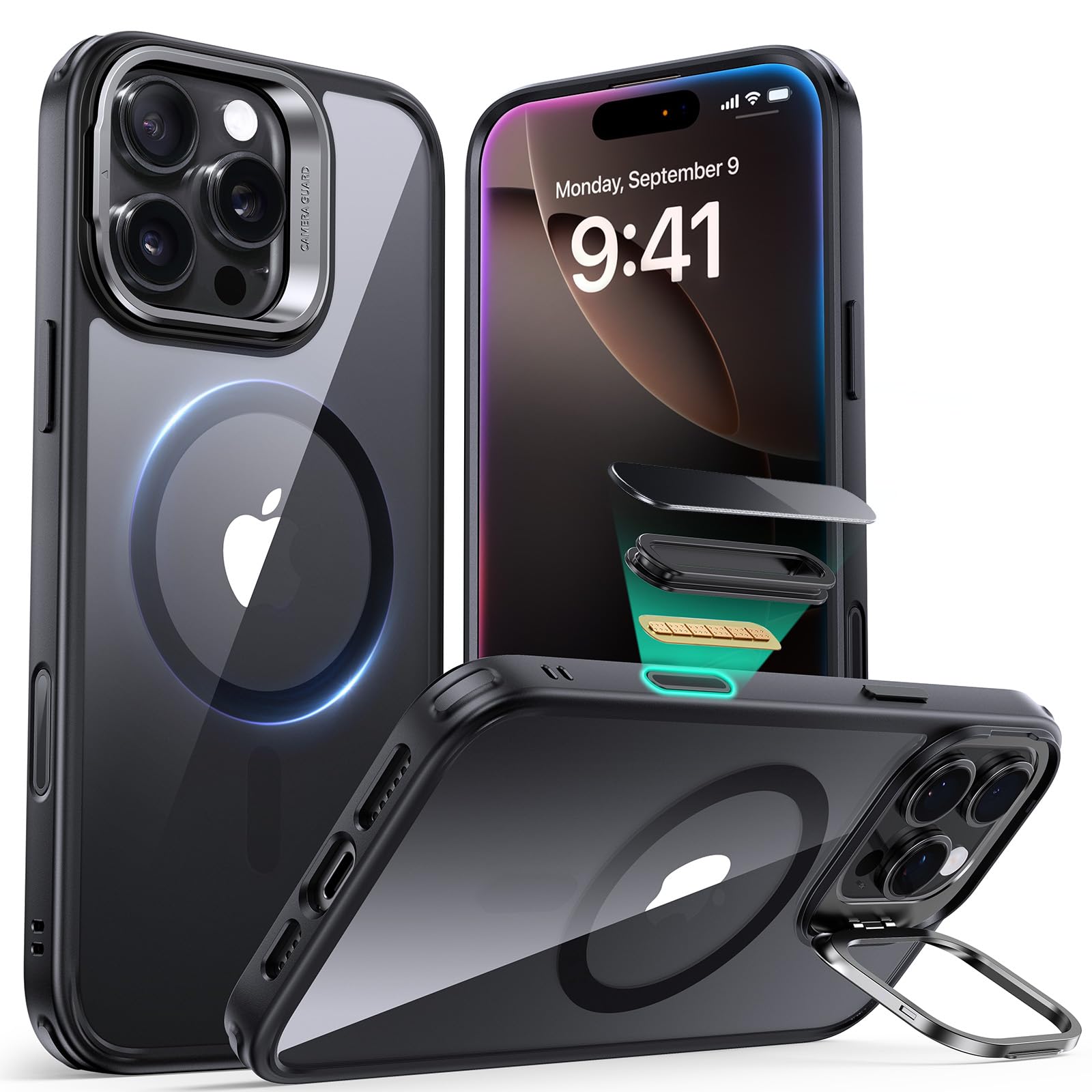 Military-Grade iPhone 16 Pro Max Case with Built-in Stand