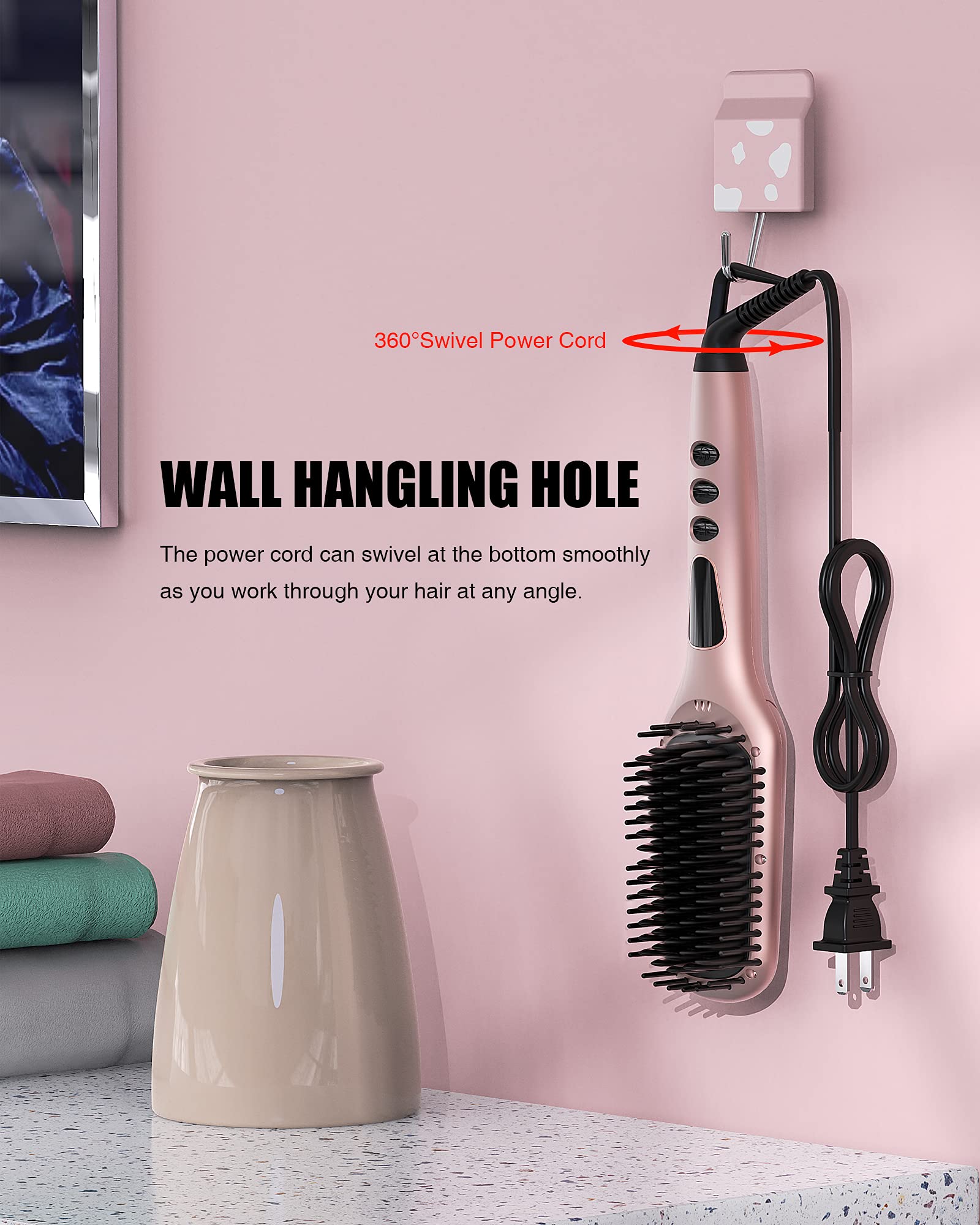 Megawise Pro Ceramic Hair Straightener Brush with Fast Heating