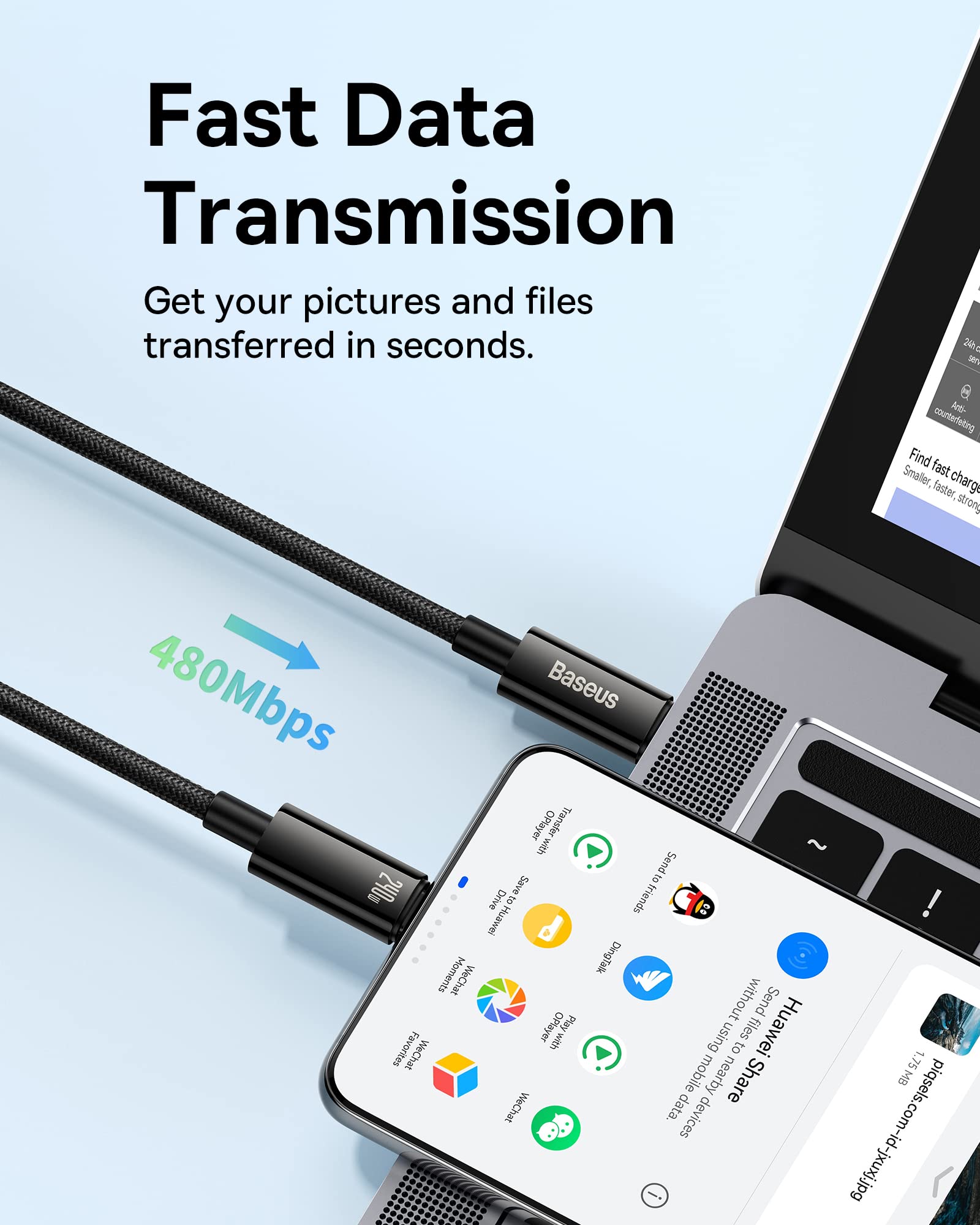 Baseus 240W Fast Charging USB C Cable 6.6ft
