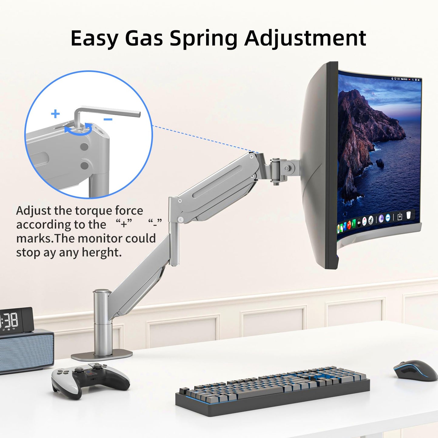 Suptek Gas Spring Monitor Arm Desk Mount Fits 17 to 32 Inch