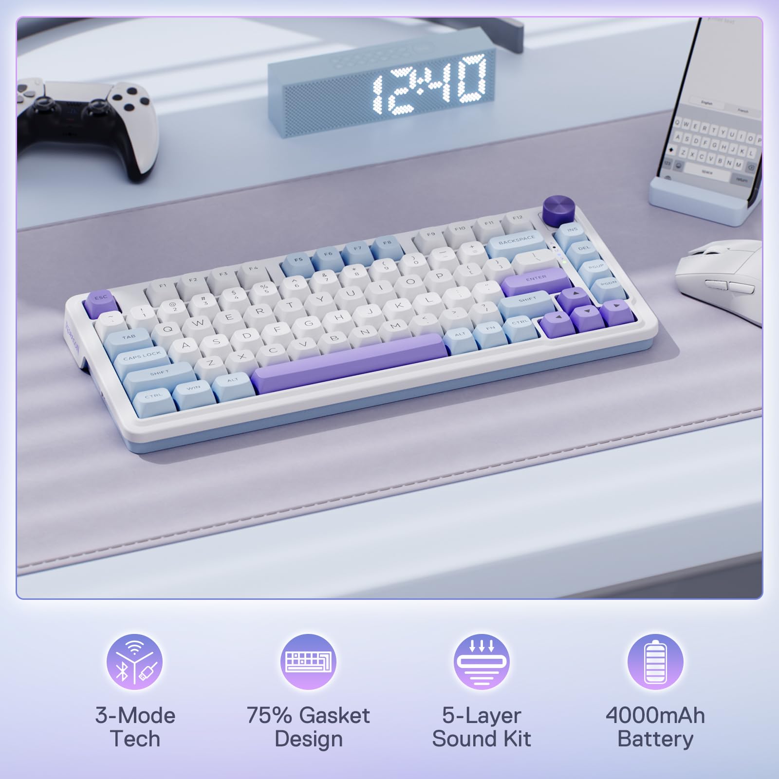 Redragon K673 Pro Wireless RGB Gaming Keyboard with Custom Knob