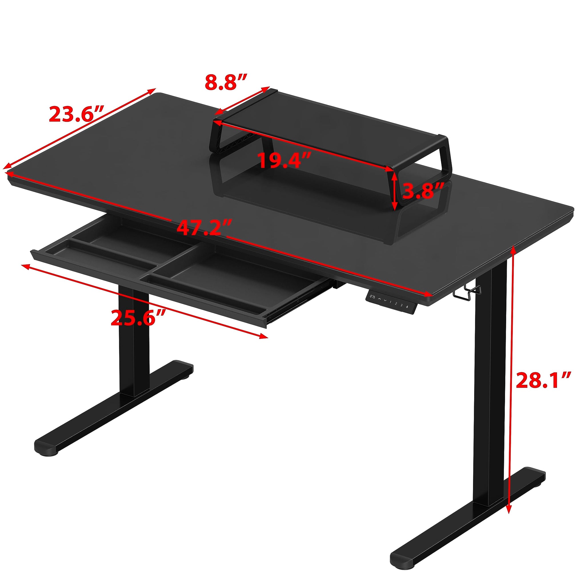 Height Adjustable Glass Desk With Monitor Riser