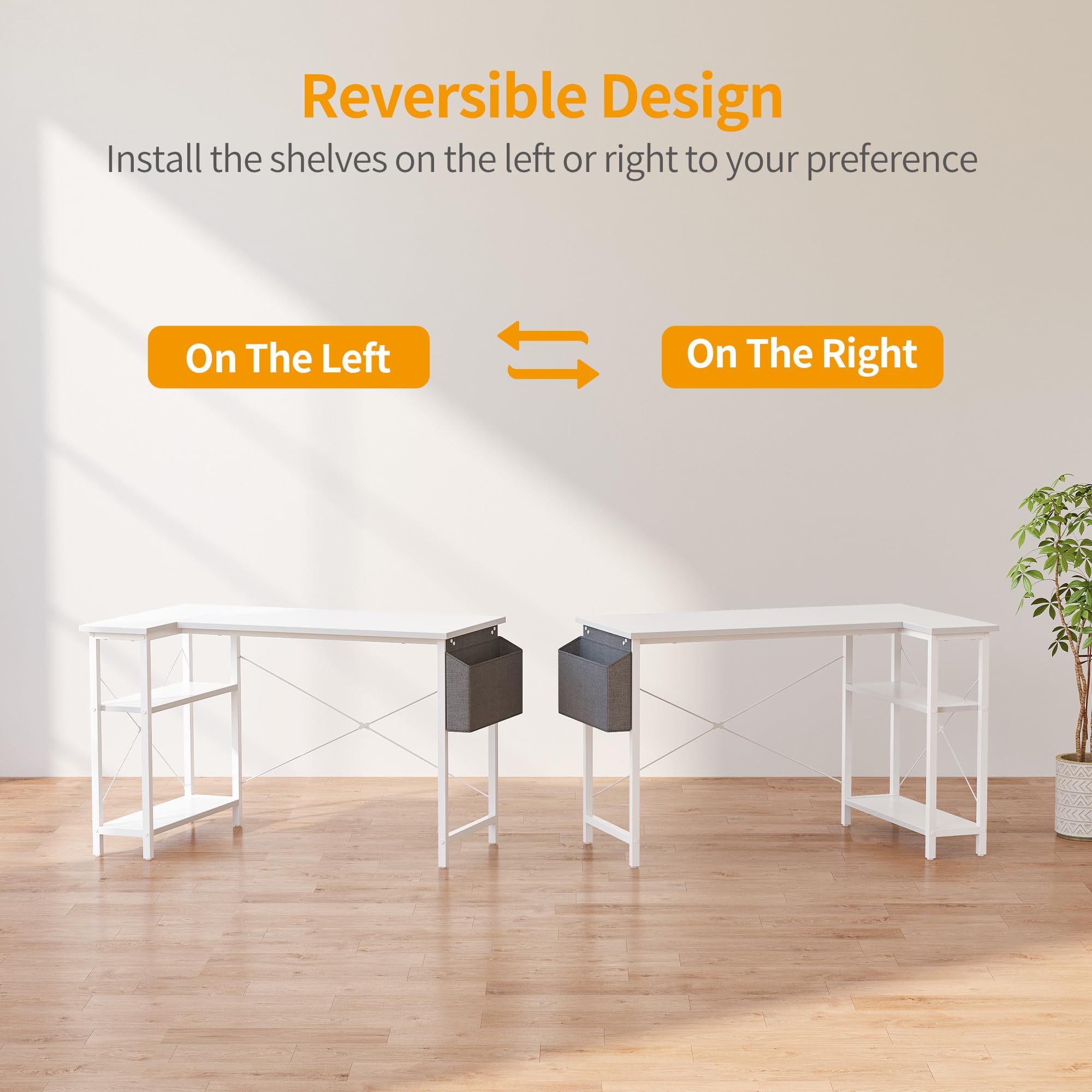 CubiCubi L Shaped Desk with Reversible Storage Options