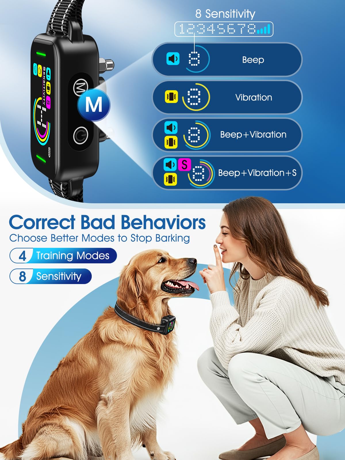 Smart Rechargeable Bark Collar for Dogs with Adjustable Sensitivity