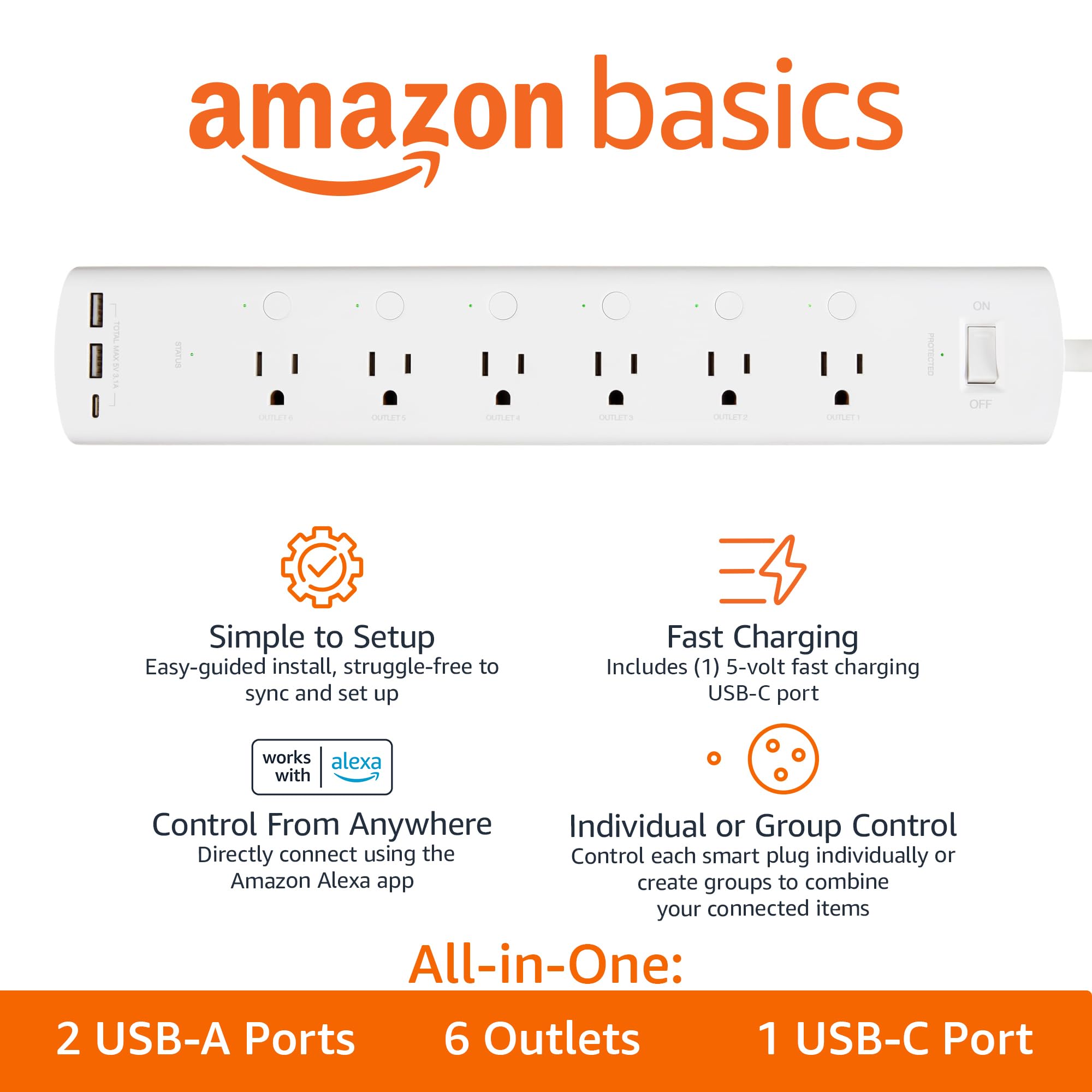 Amazon Basics Smart Power Strip With 3 Independent Outlets