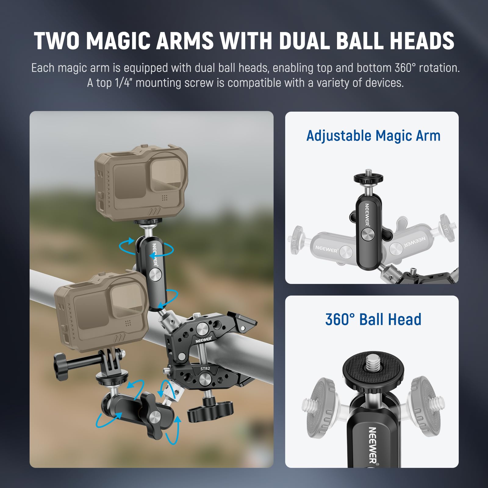 Neewer Super Clamp with Dual Ballhead Magic Arm