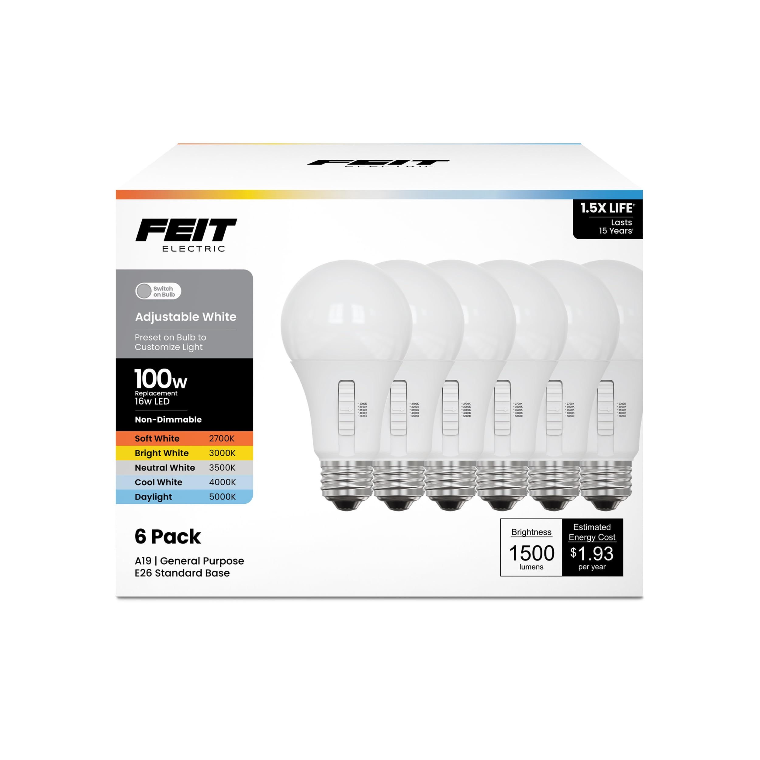 Feit Electric LED Light Bulbs 60 Watt Equivalent Dimmable