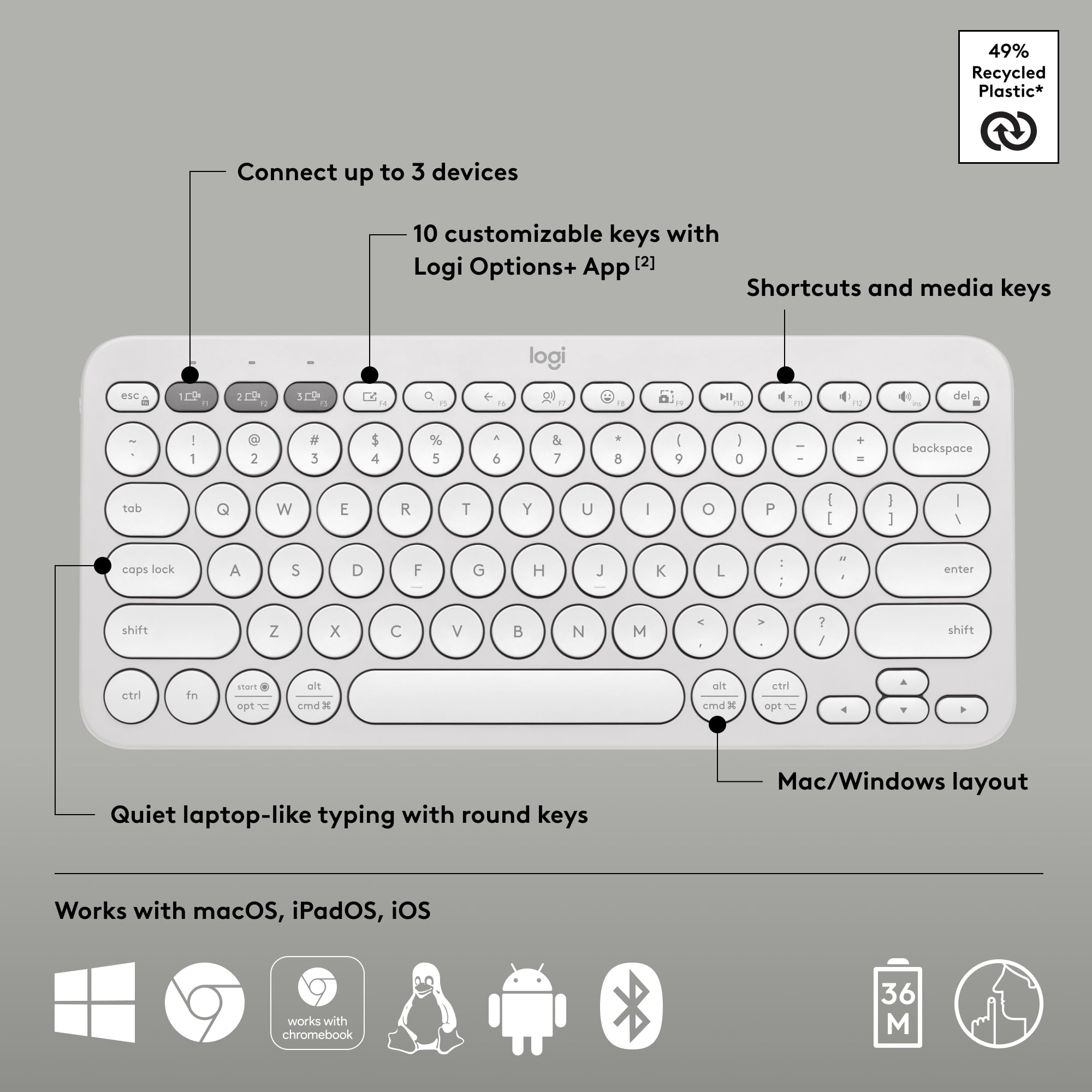 Logitech Pebble K380s Bluetooth Keyboard Slim Portable Design