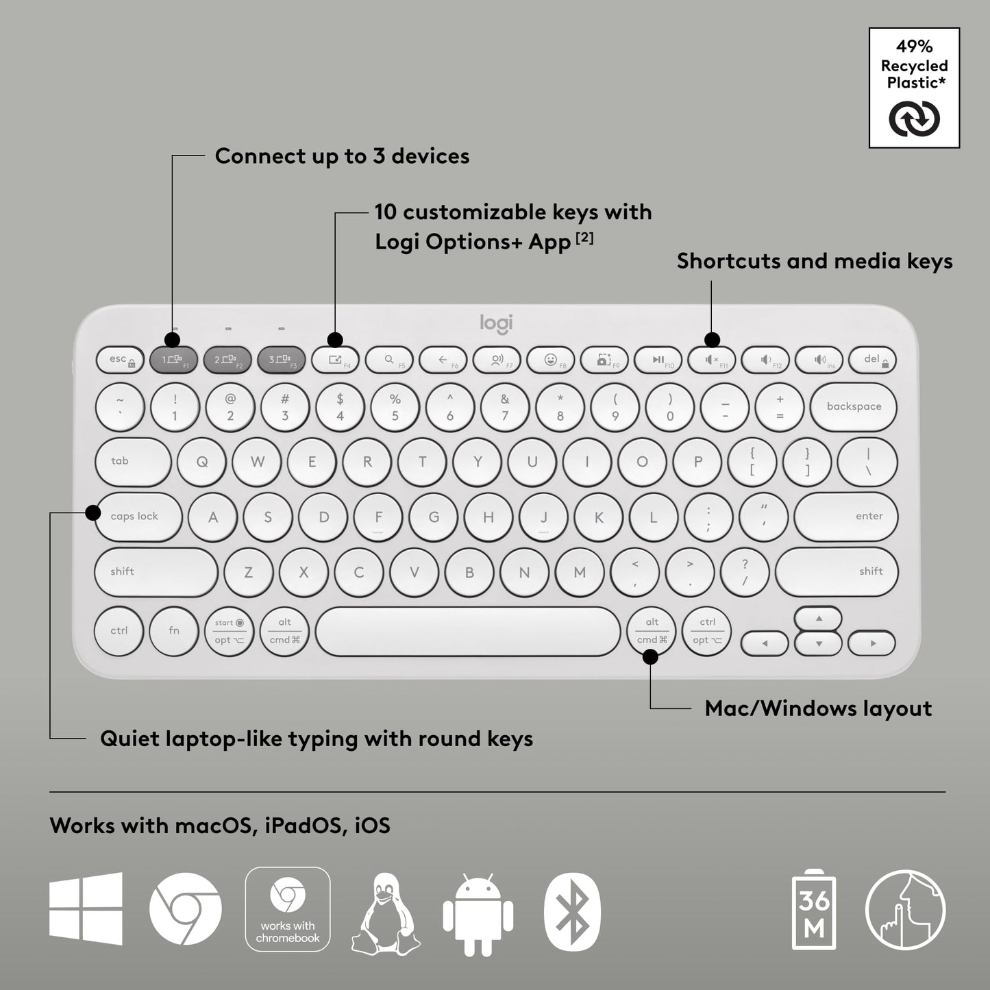 Logitech Pebble K380s Bluetooth Keyboard Slim Portable Design