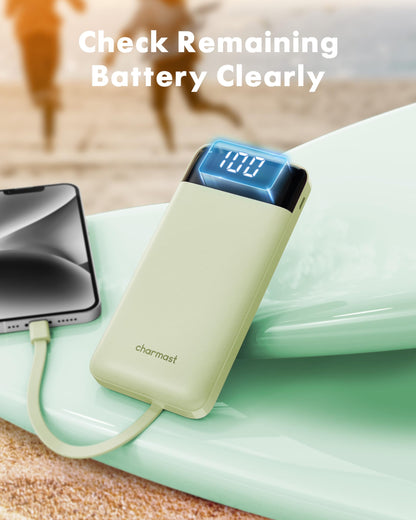 Charmast Slim 10000mAh Power Bank With Built In Cables
