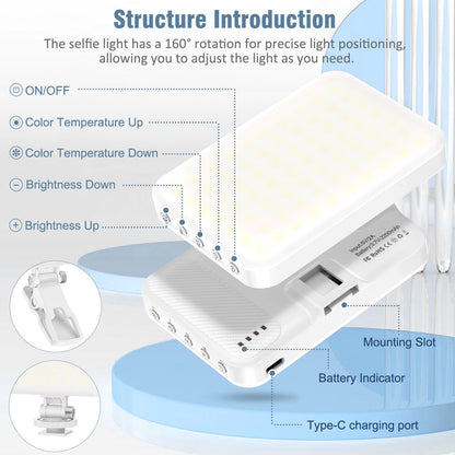 Rechargeable LED Selfie Light with Tripod Adapter