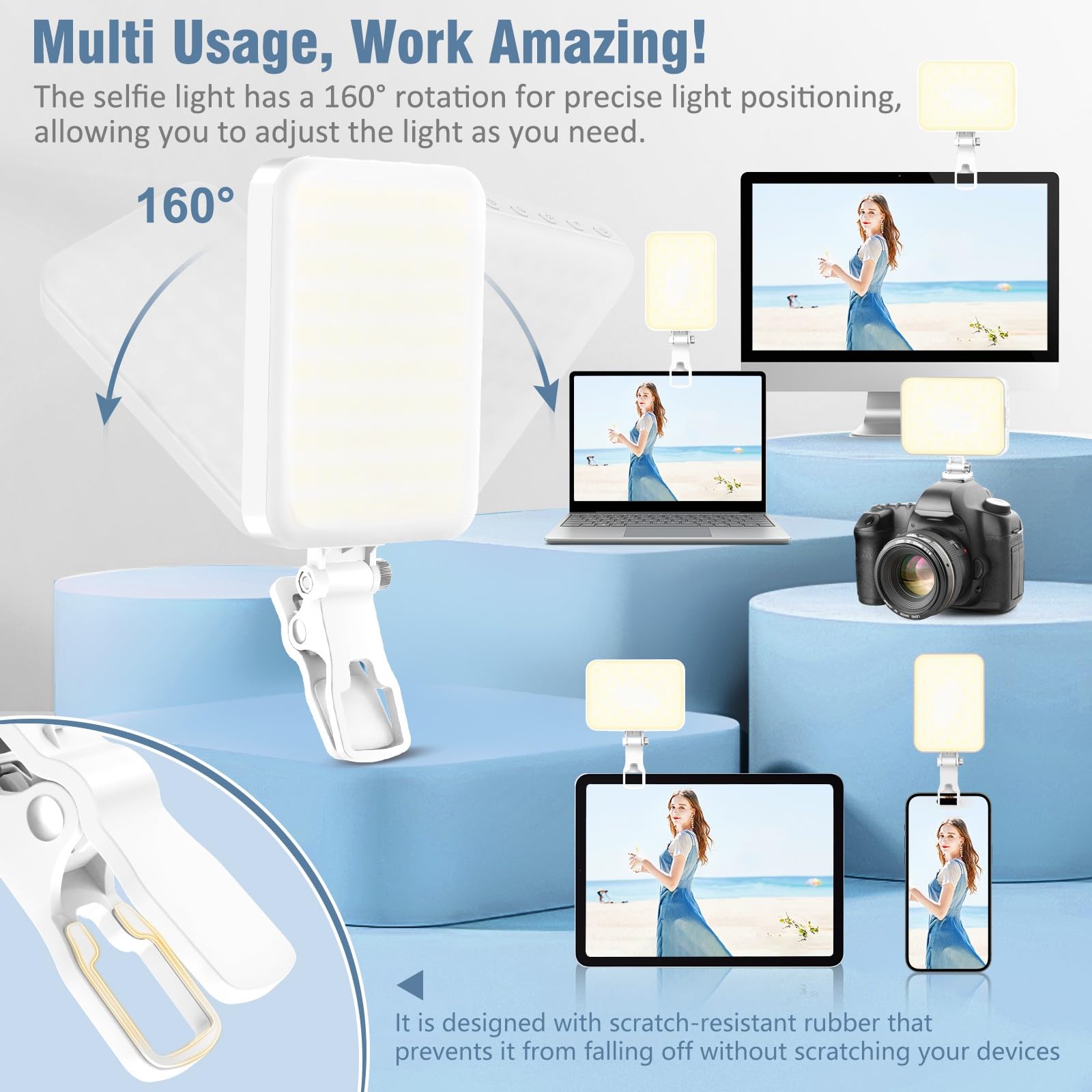 Rechargeable LED Selfie Light with Tripod Adapter