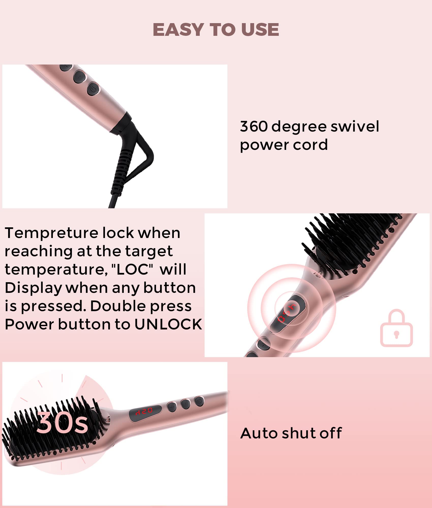 Megawise Pro Ceramic Hair Straightener Brush with Fast Heating