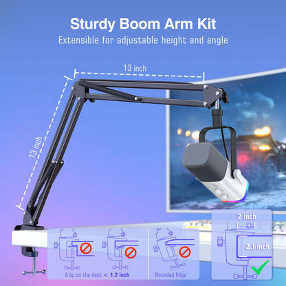 FIFINE AM8T XLR USB Gaming Microphone Kit with Boom Arm