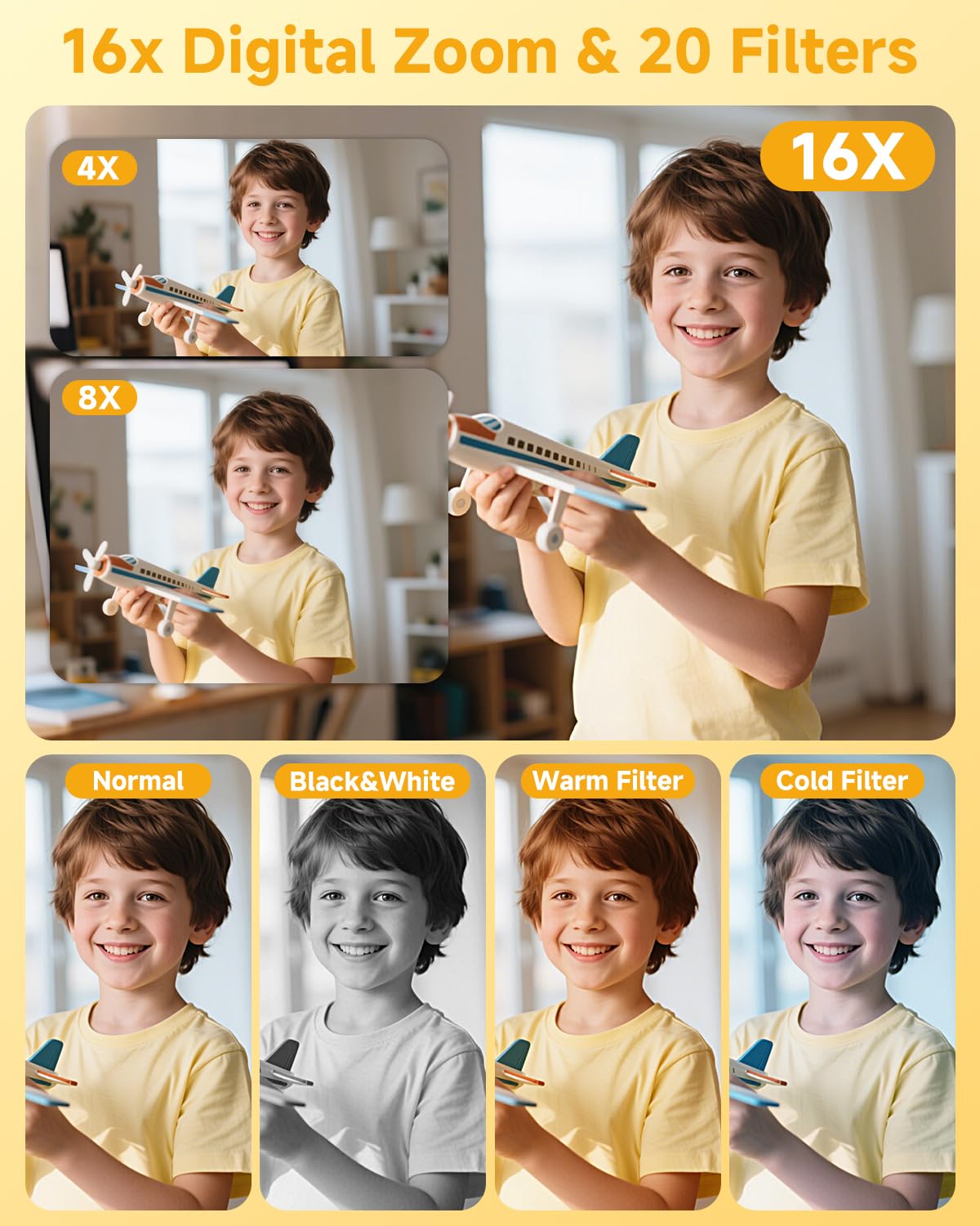 44MP Compact Digital Camera with 16X Zoom for Kids
